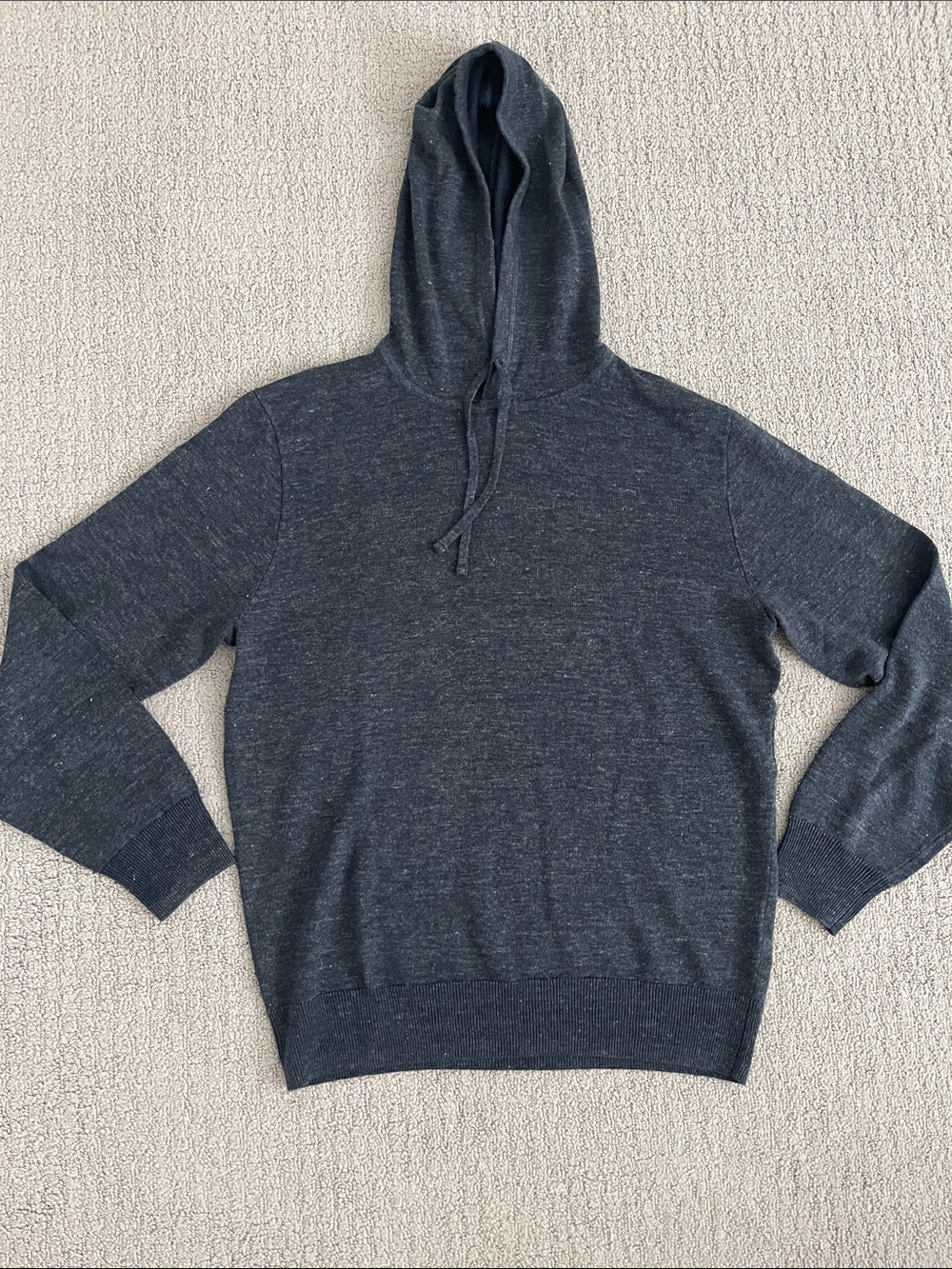 J. Crew Men's Linen Cotton Heather Navy Hooded Sweater Medium